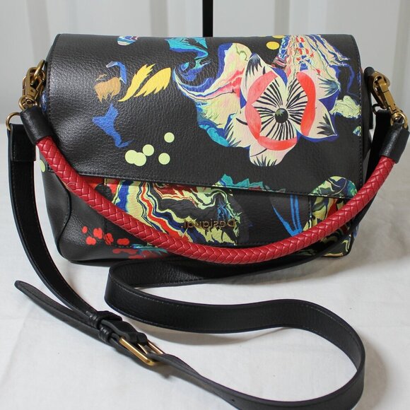 Desigual Womens Arty Clutch Handbag Two Strap Black Art Print Like New Crossbody - Picture 1 of 15